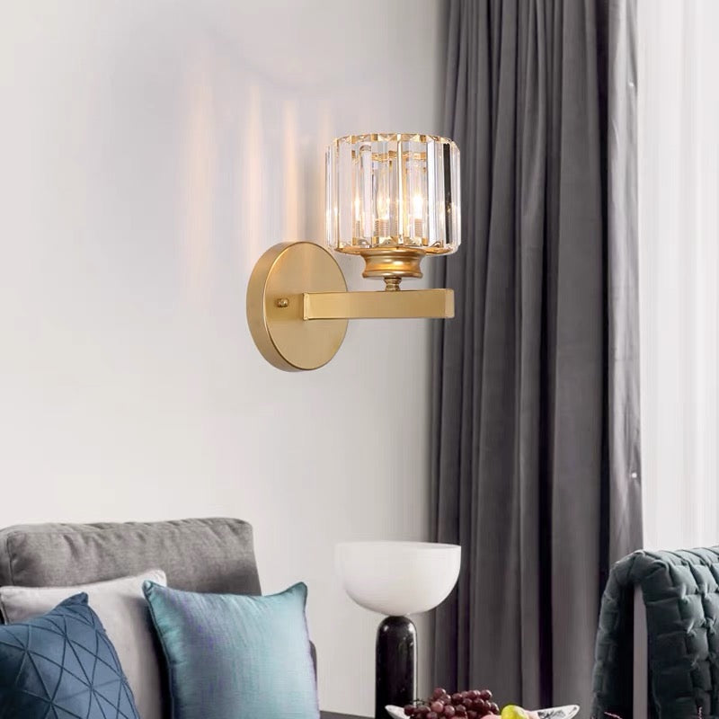 Lámpara de pared moderna de hierro con panel de cristal facetado