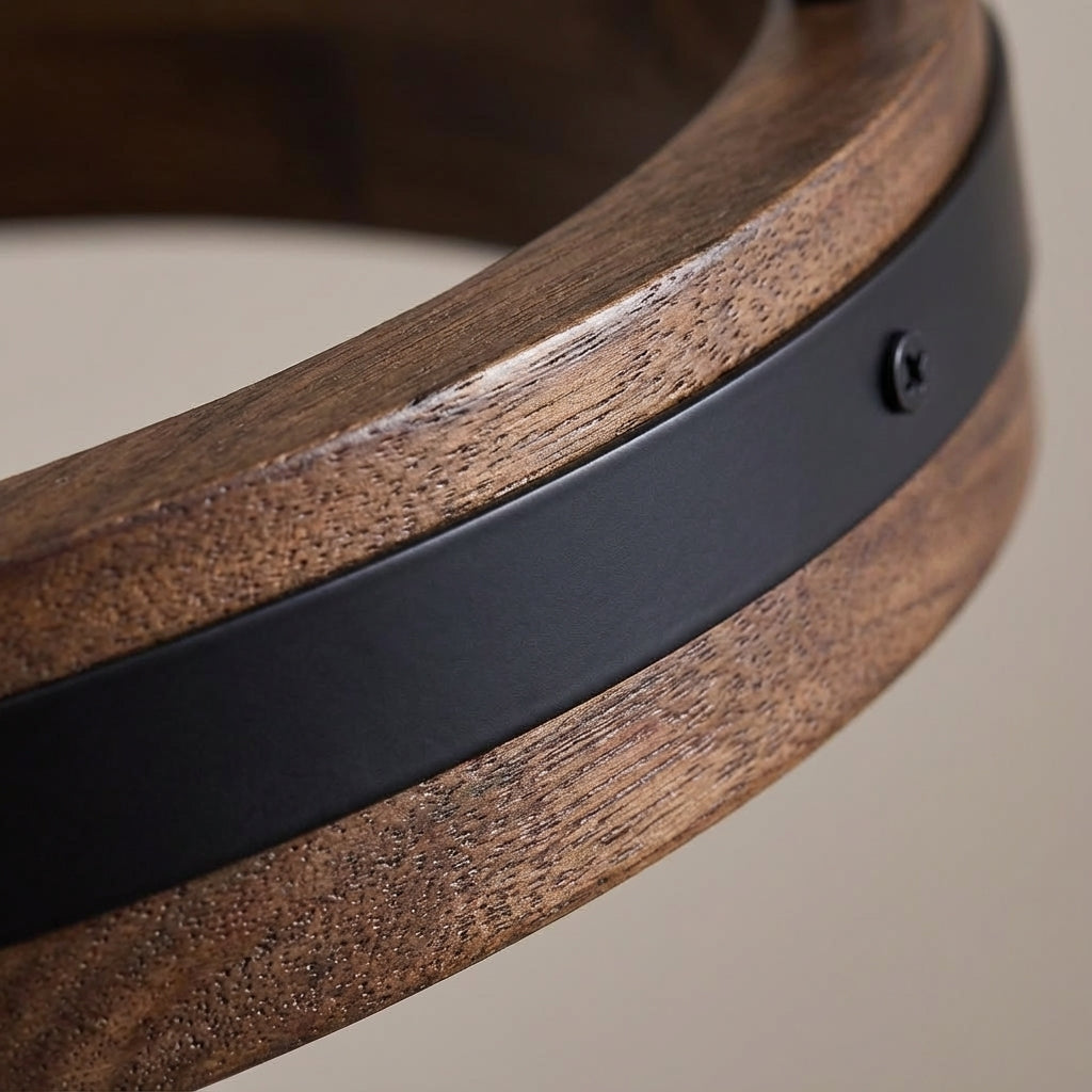 Lámpara de techo rústica de madera y metal de montaje semiempotrado