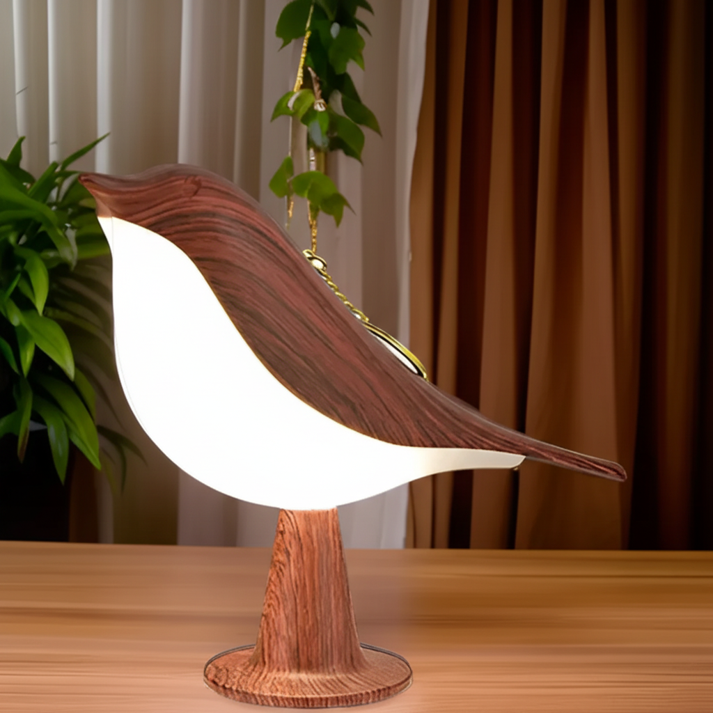 Lámpara de mesa escultórica con forma de pájaro, recargable, táctil y regulable
