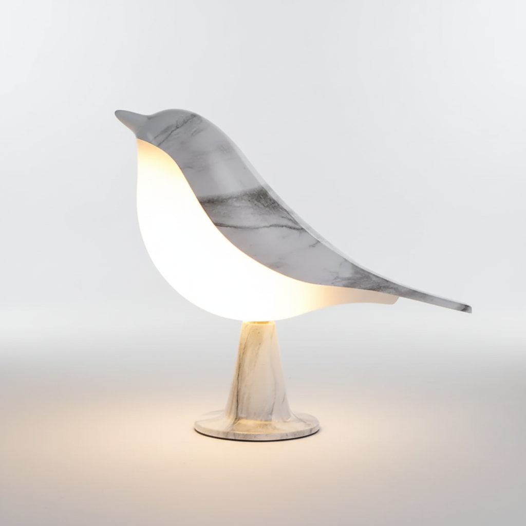 Lámpara de mesa escultórica con forma de pájaro, recargable, táctil y regulable