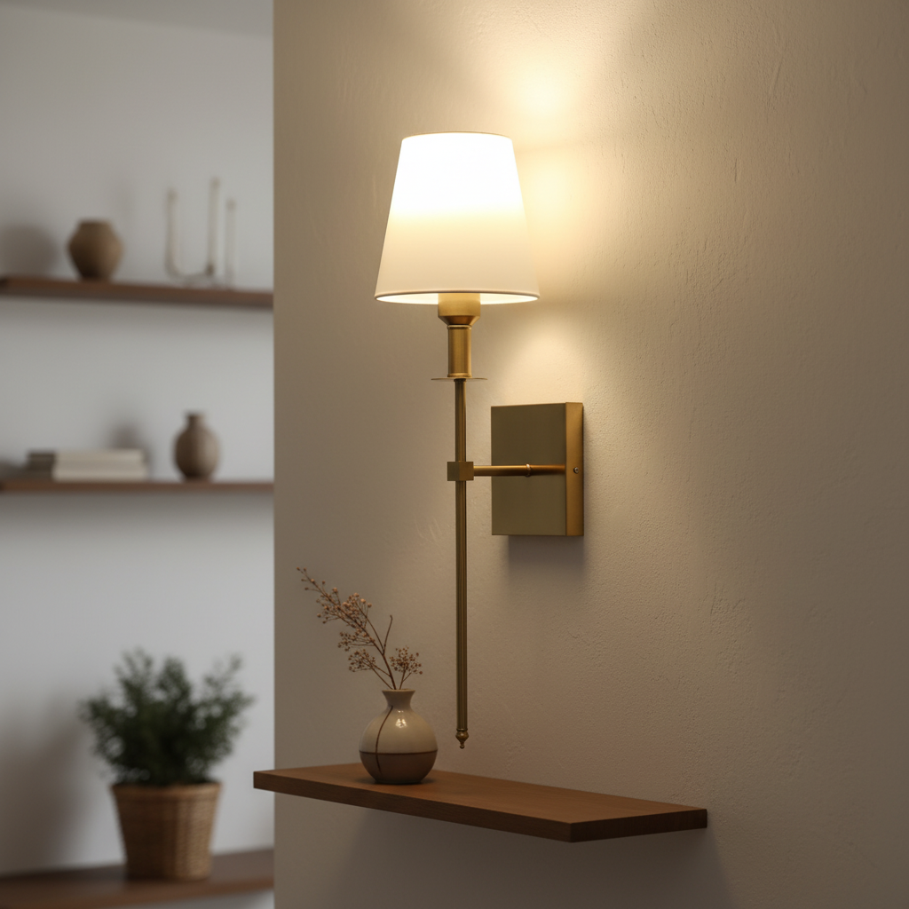 Lámpara de pared de metal y tela multicolor, regulable y recargable mediante batería
