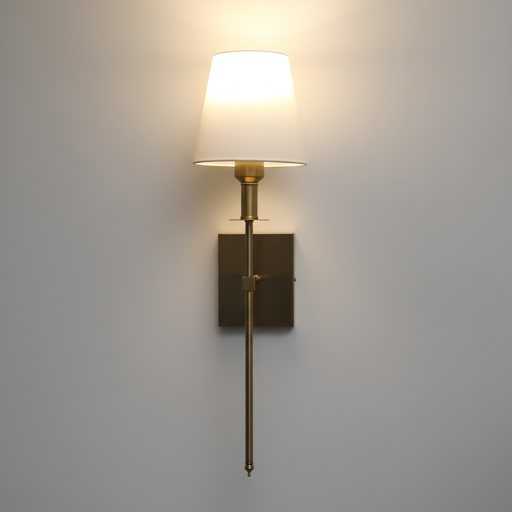 Lámpara de pared de metal y tela multicolor, regulable y recargable mediante batería