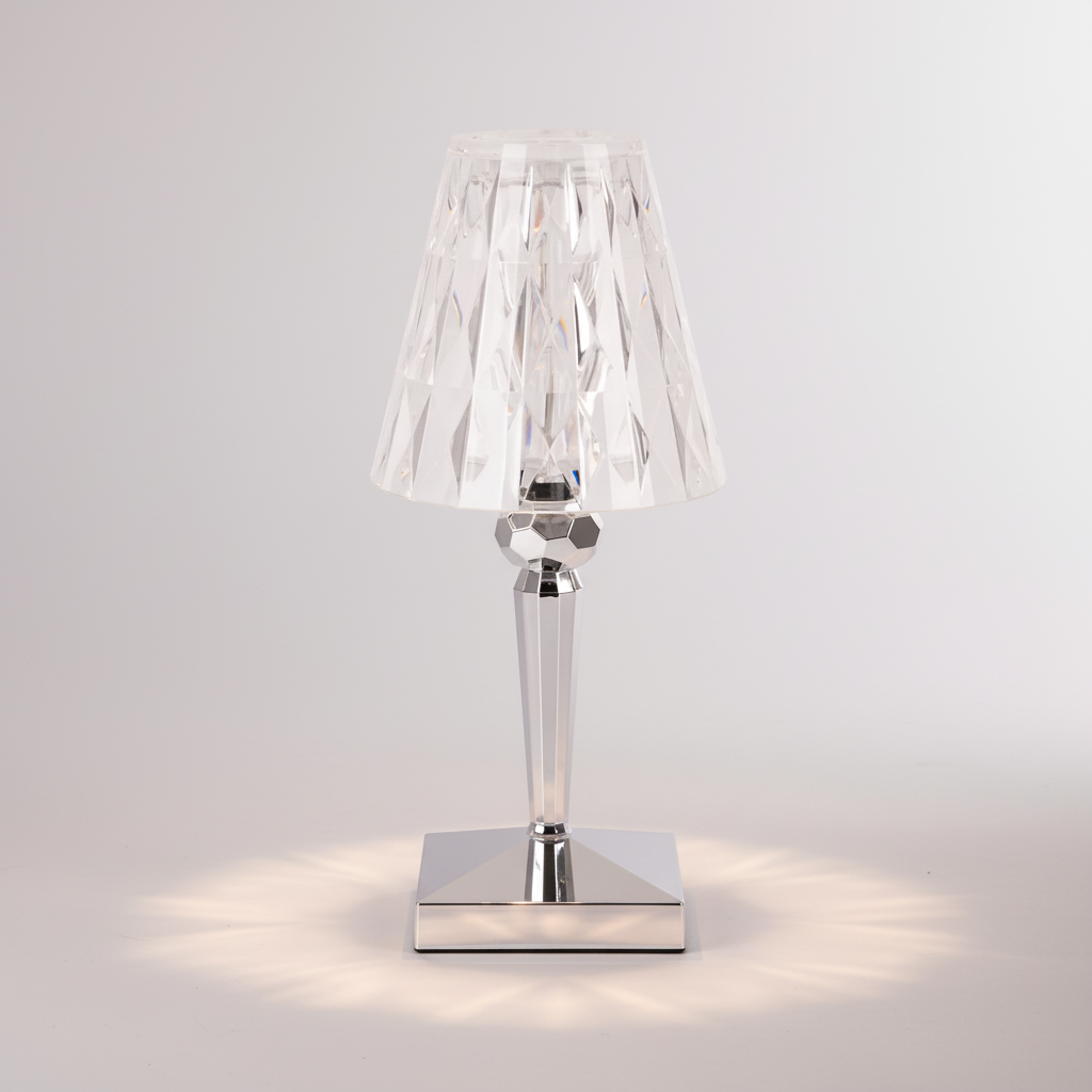 Lámpara de mesa decorativa con efecto cristalino brillante y luz cálida