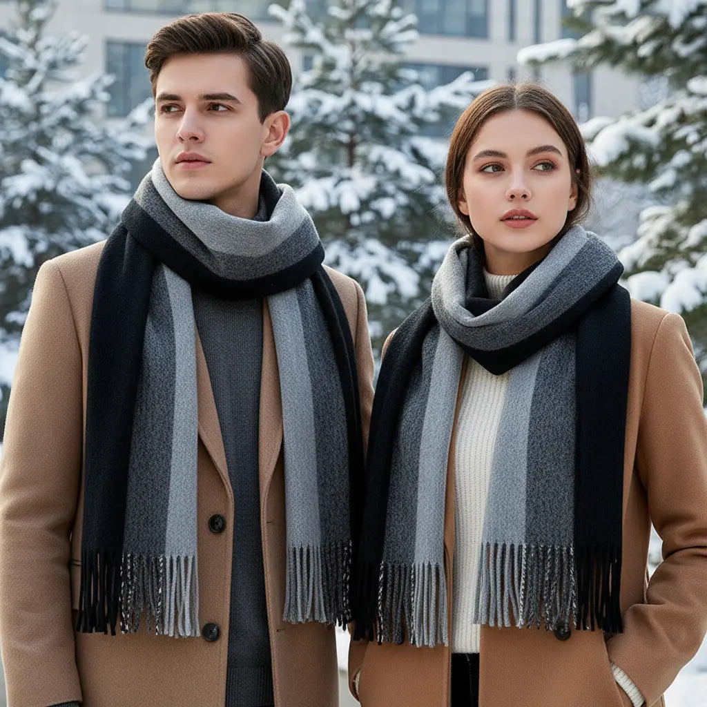 Bufanda de invierno envolvente, larga, suave y con flecos