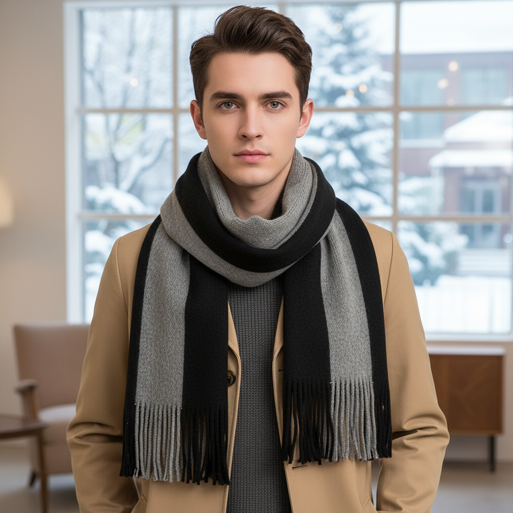 Bufanda de invierno envolvente, larga, suave y con flecos