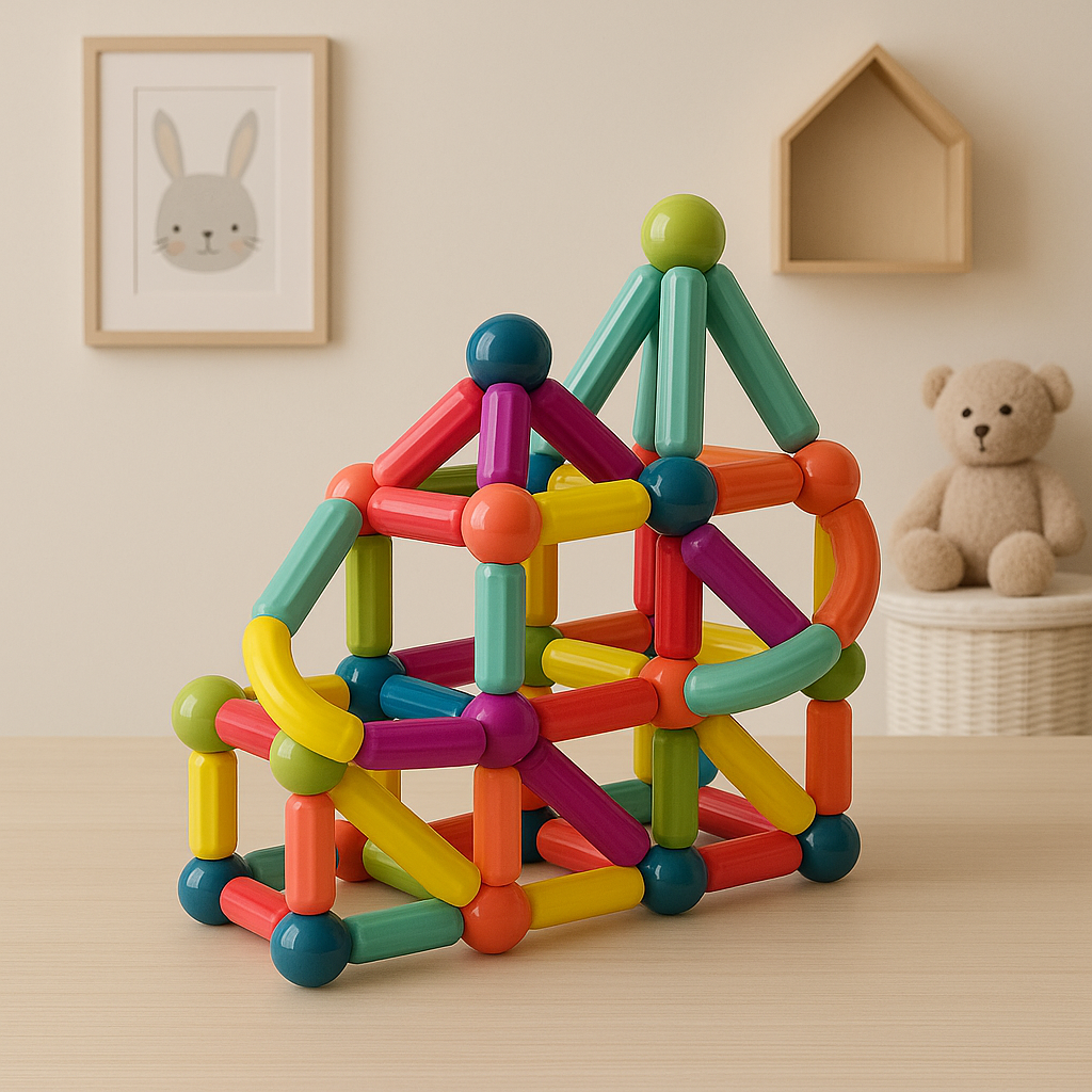 Juguete educativo de construcción STEM con bloques geométricos magnéticos que encajan entre sí