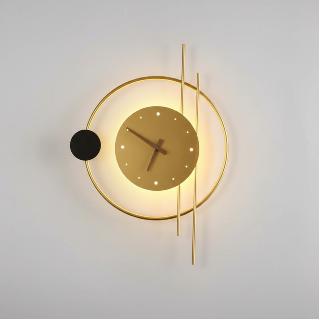 Reloj de pared de metal y acrílico con luz blanca cálida
