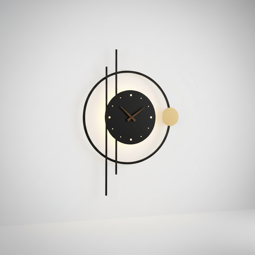 Reloj de pared de metal y acrílico con luz blanca cálida