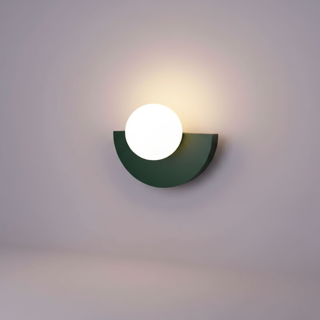 Aplique de pared minimalista ambiental con carcasa metálica en forma de media luna