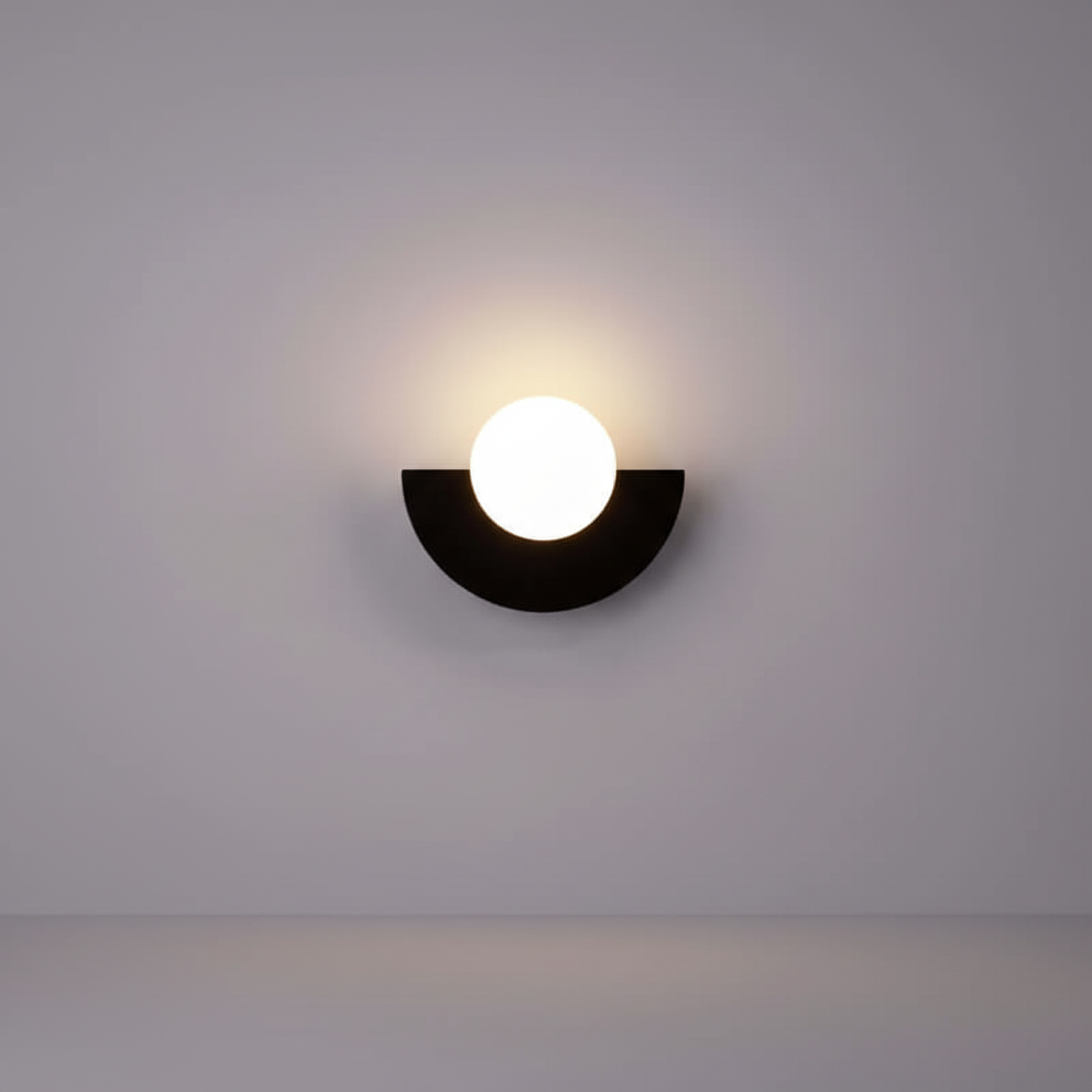 Aplique de pared minimalista ambiental con carcasa metálica en forma de media luna