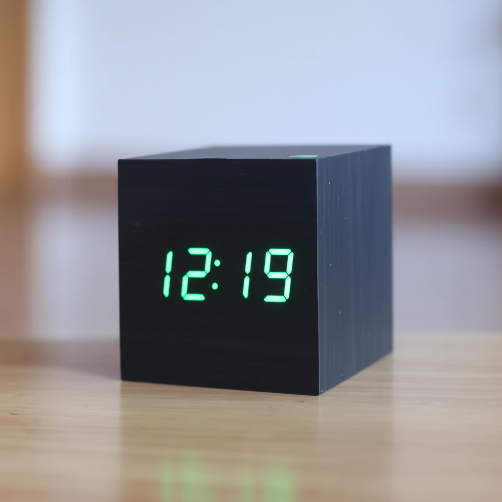 Reloj despertador digital de escritorio minimalista con acabado de madera