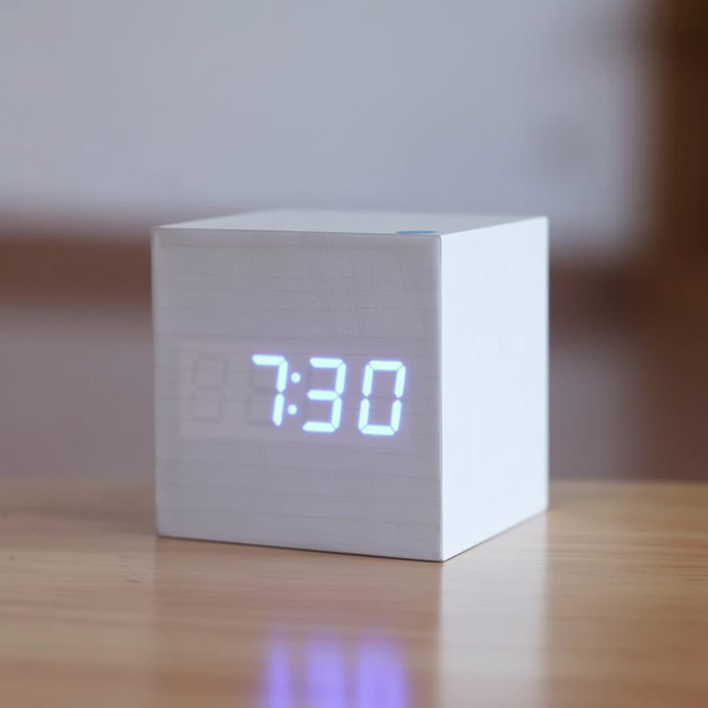 Reloj despertador digital de escritorio minimalista con acabado de madera