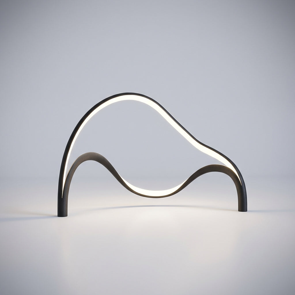 Lámpara de mesa compacta de metal y acrílico con silueta escultural