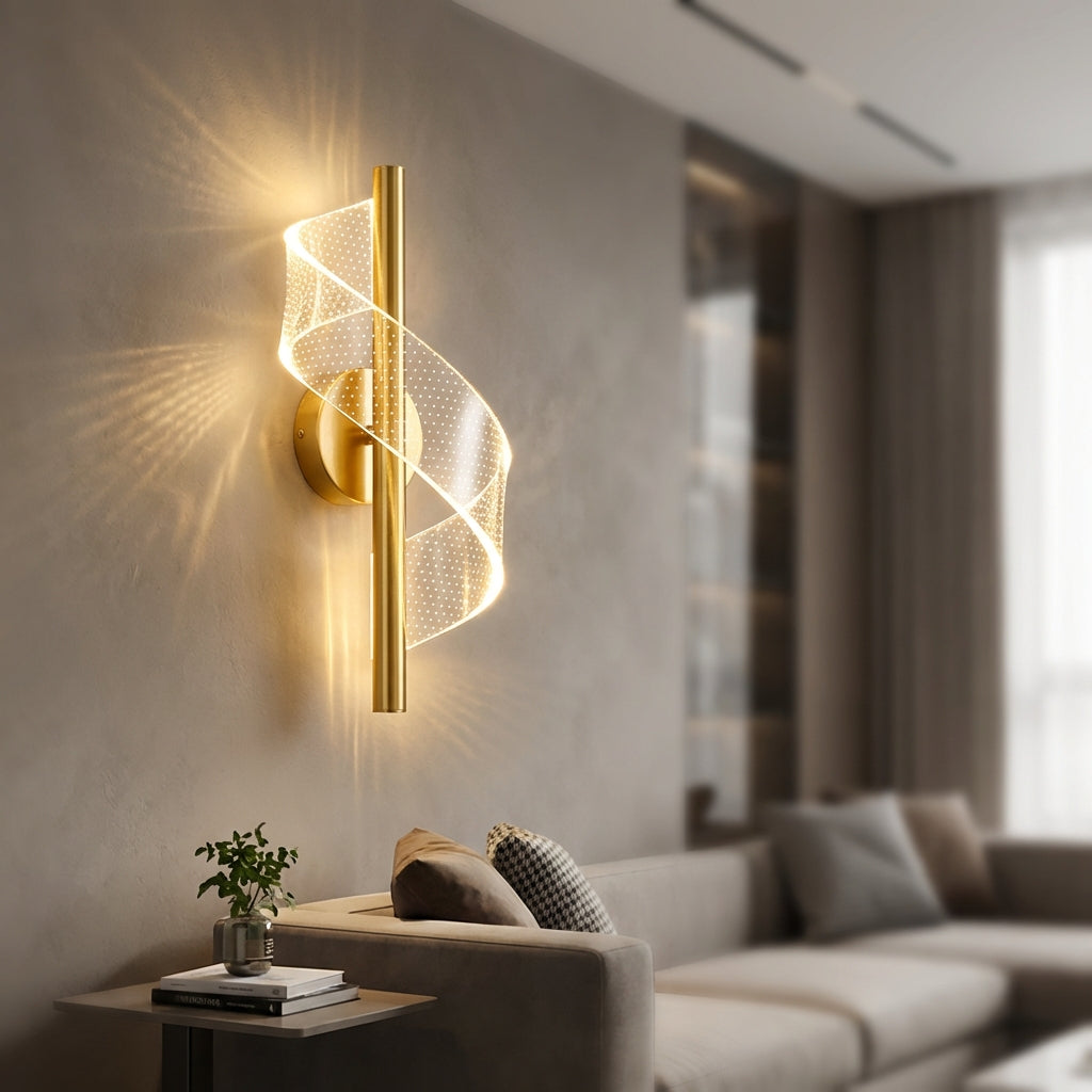 Lámpara de pared escultórica en forma de espiral con color regulable hacia arriba y abajo