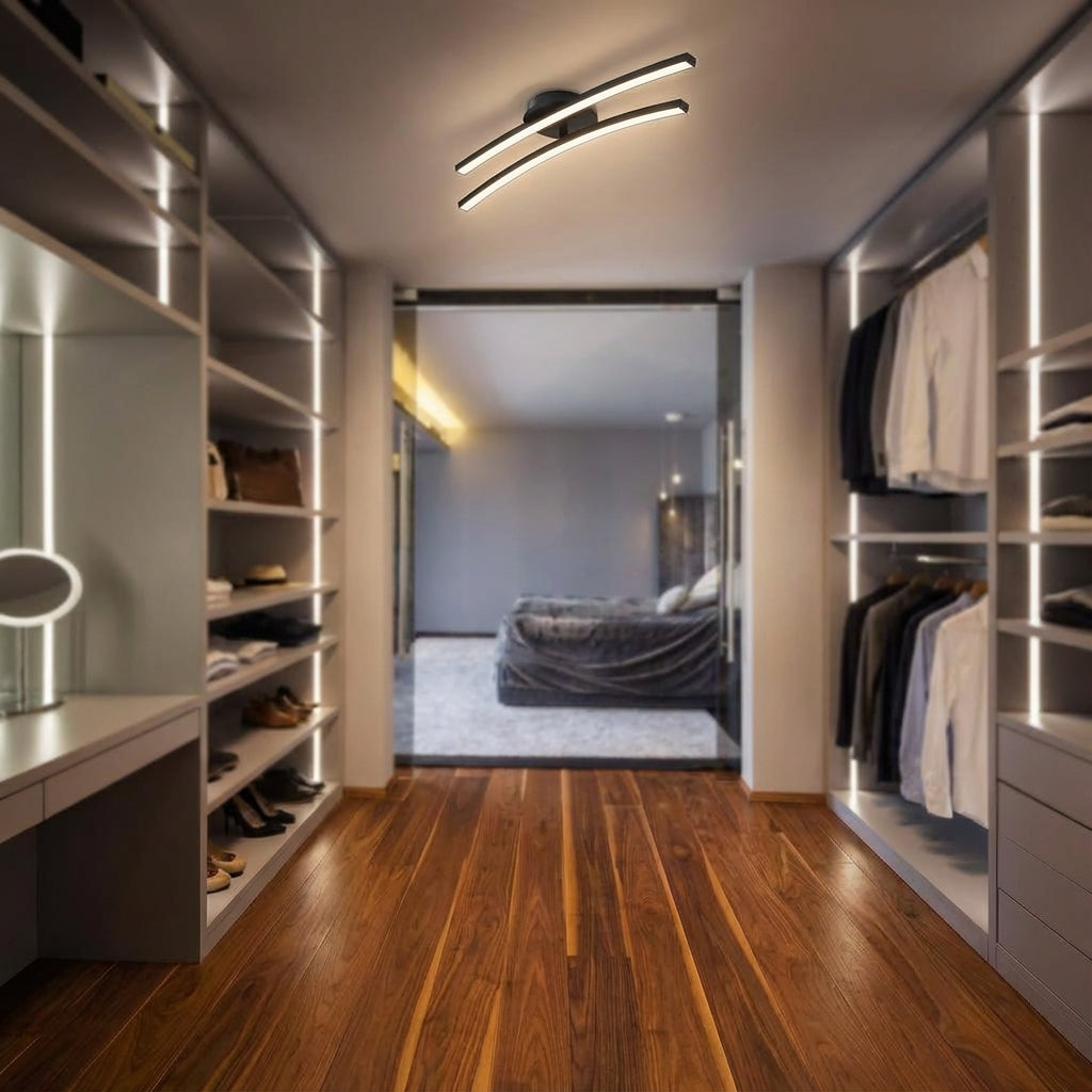 Lámpara de techo de aluminio con silueta de onda curva y sin deslumbramiento