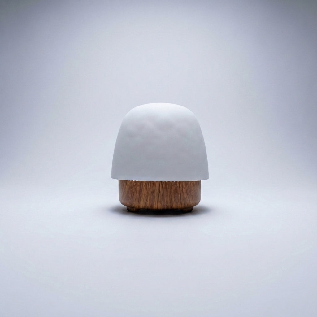 Lámpara de mesa escultural minimalista de metal y vidrio, regulable y con cambio de color