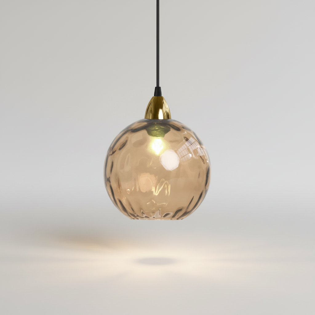 Lámpara colgante minimalista de esfera de vidrio y hierro forjado