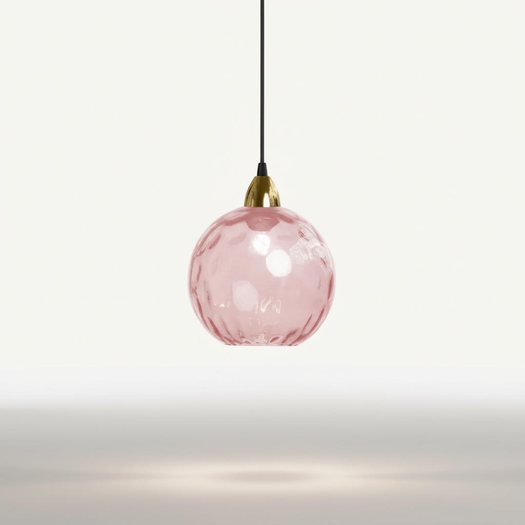 Lámpara colgante minimalista de esfera de vidrio y hierro forjado