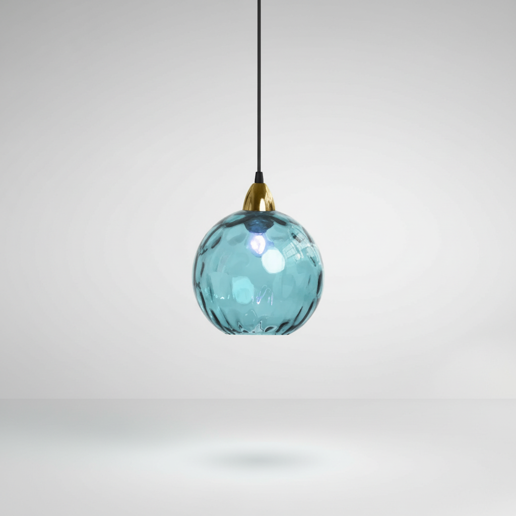Lámpara colgante minimalista de esfera de vidrio y hierro forjado