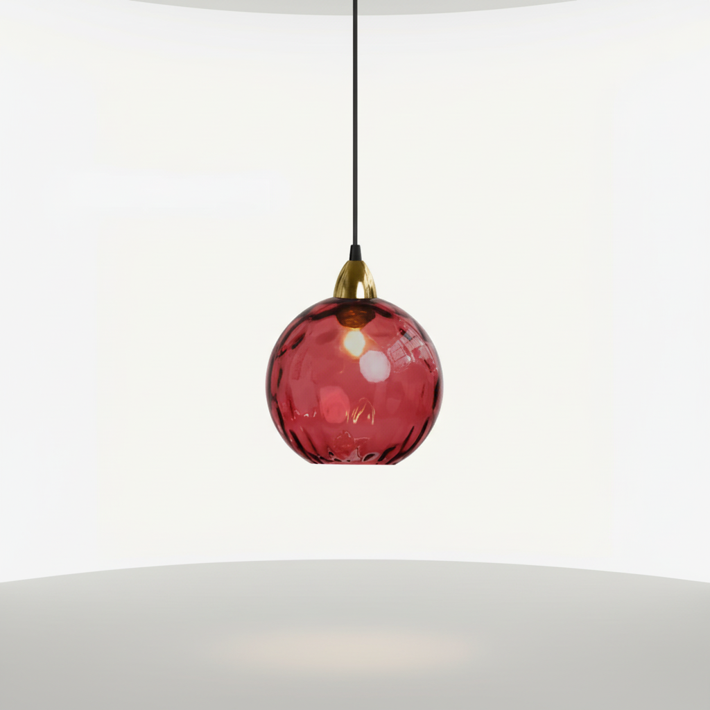 Lámpara colgante minimalista de esfera de vidrio y hierro forjado