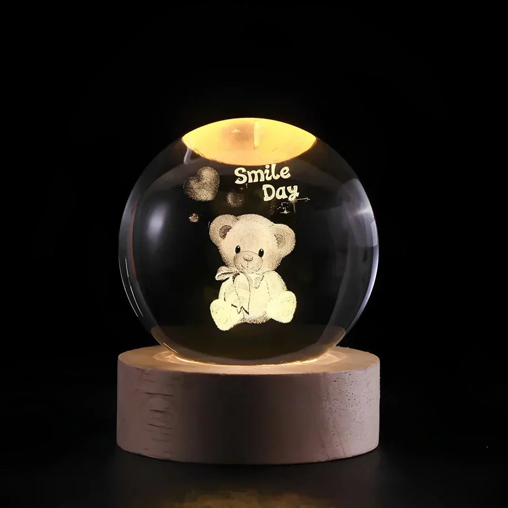 Lámpara de mesa y luz nocturna con esfera planetaria de cristal grabado
