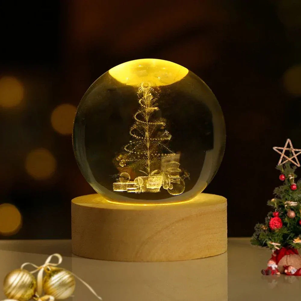 Lámpara de mesa y luz nocturna con esfera planetaria de cristal grabado