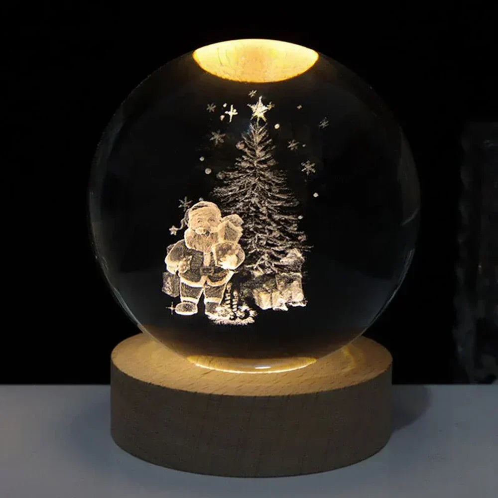 Lámpara de mesa y luz nocturna con esfera planetaria de cristal grabado