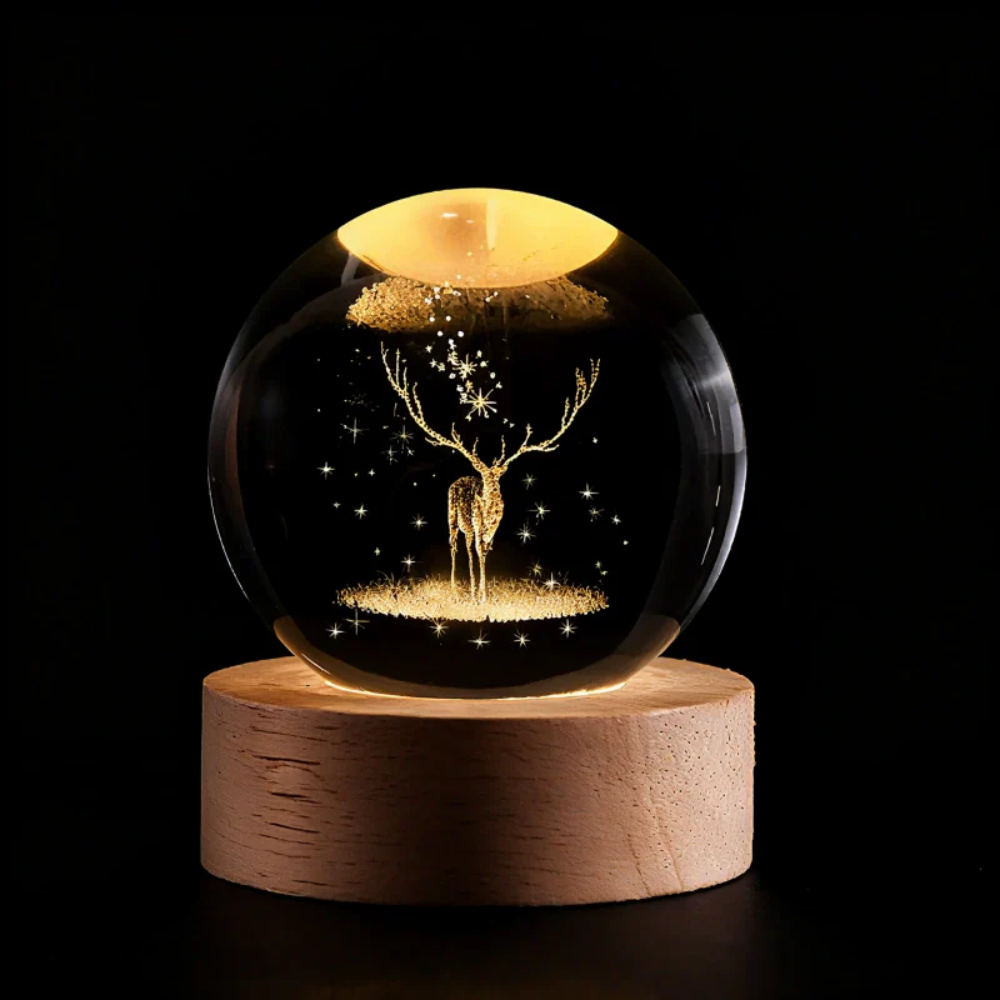 Lámpara de mesa y luz nocturna con esfera planetaria de cristal grabado