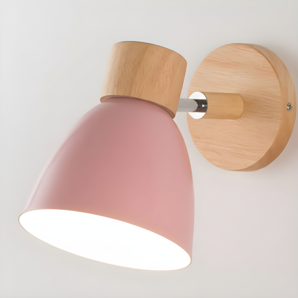 Lámpara de pared nórdica de madera con cabezal ajustable y brazo oscilante