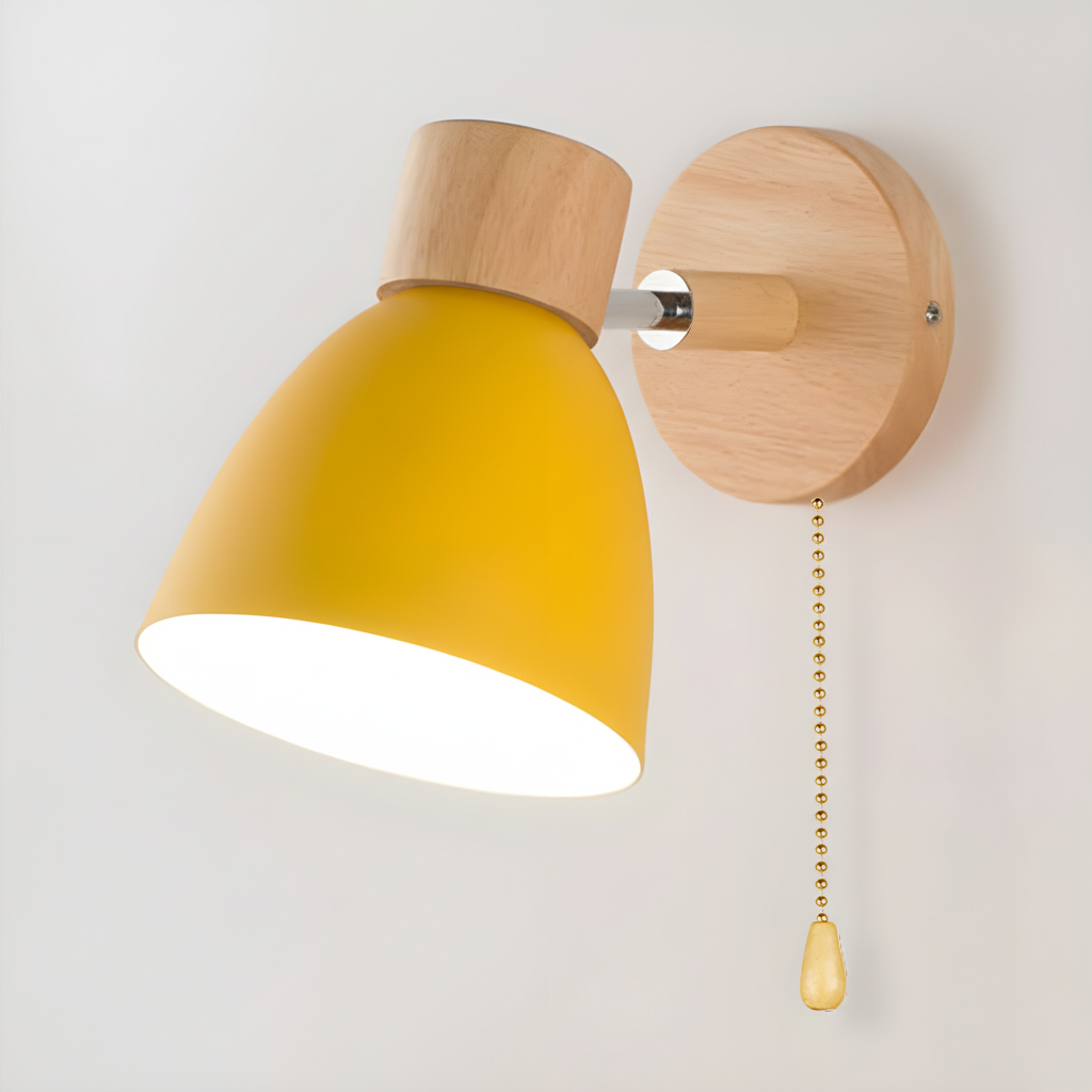 Lámpara de pared nórdica de madera con cabezal ajustable y brazo oscilante
