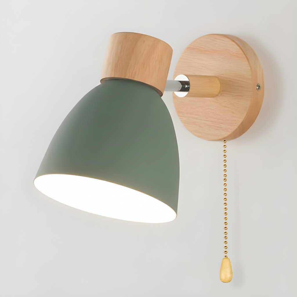 Lámpara de pared nórdica de madera con cabezal ajustable y brazo oscilante