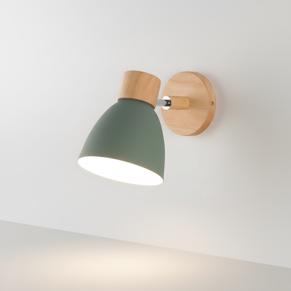 Lámpara de pared nórdica de madera con cabezal ajustable y brazo oscilante