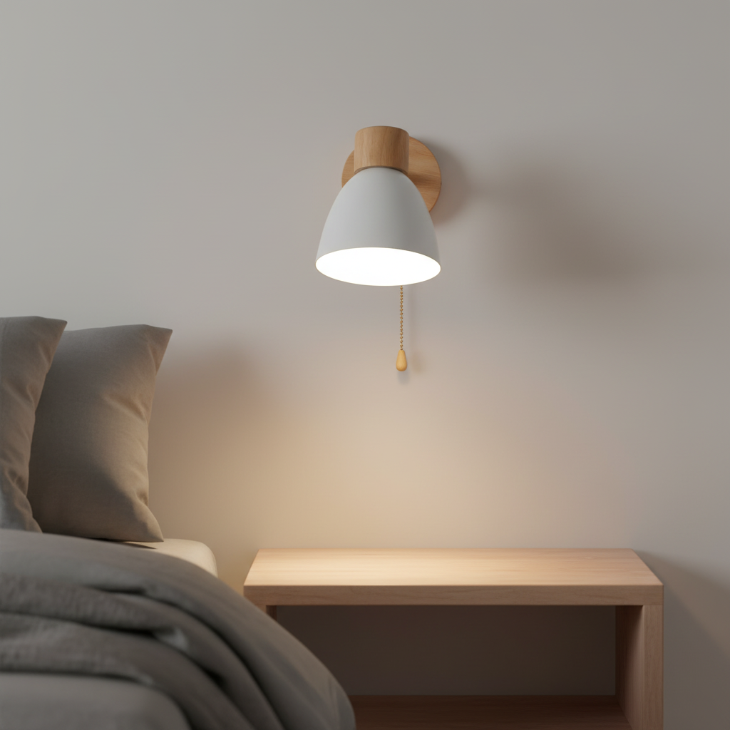 Lámpara de pared nórdica de madera con cabezal ajustable y brazo oscilante
