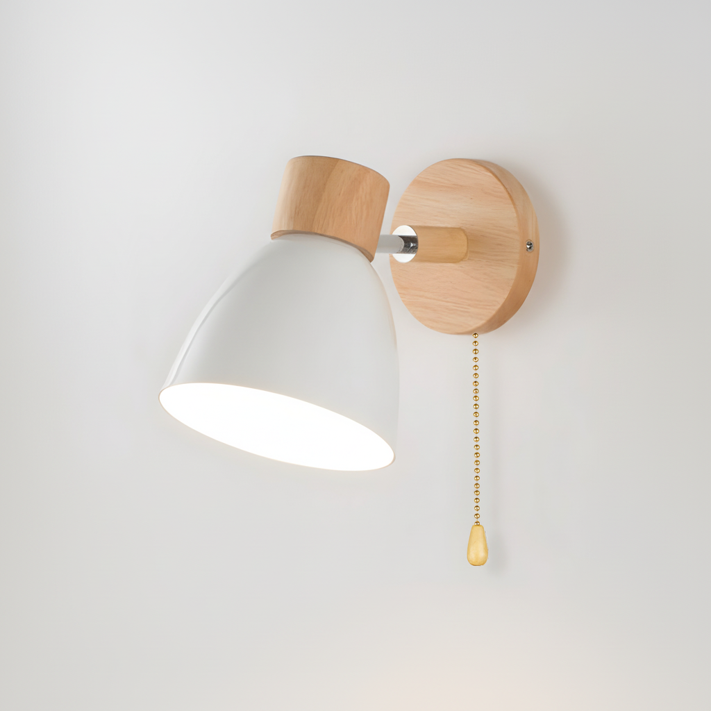 Lámpara de pared nórdica de madera con cabezal ajustable y brazo oscilante