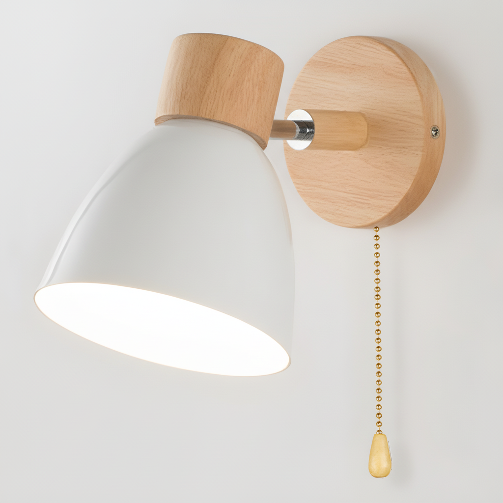 Lámpara de pared nórdica de madera con cabezal ajustable y brazo oscilante