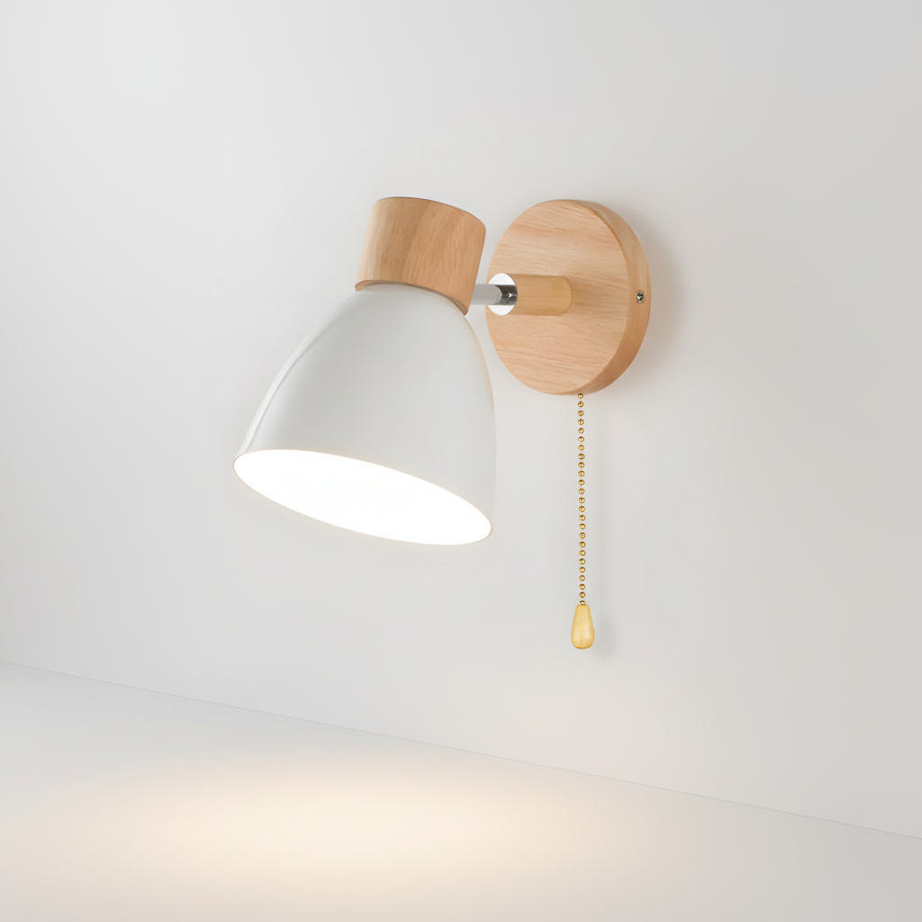 Lámpara de pared nórdica de madera con cabezal ajustable y brazo oscilante