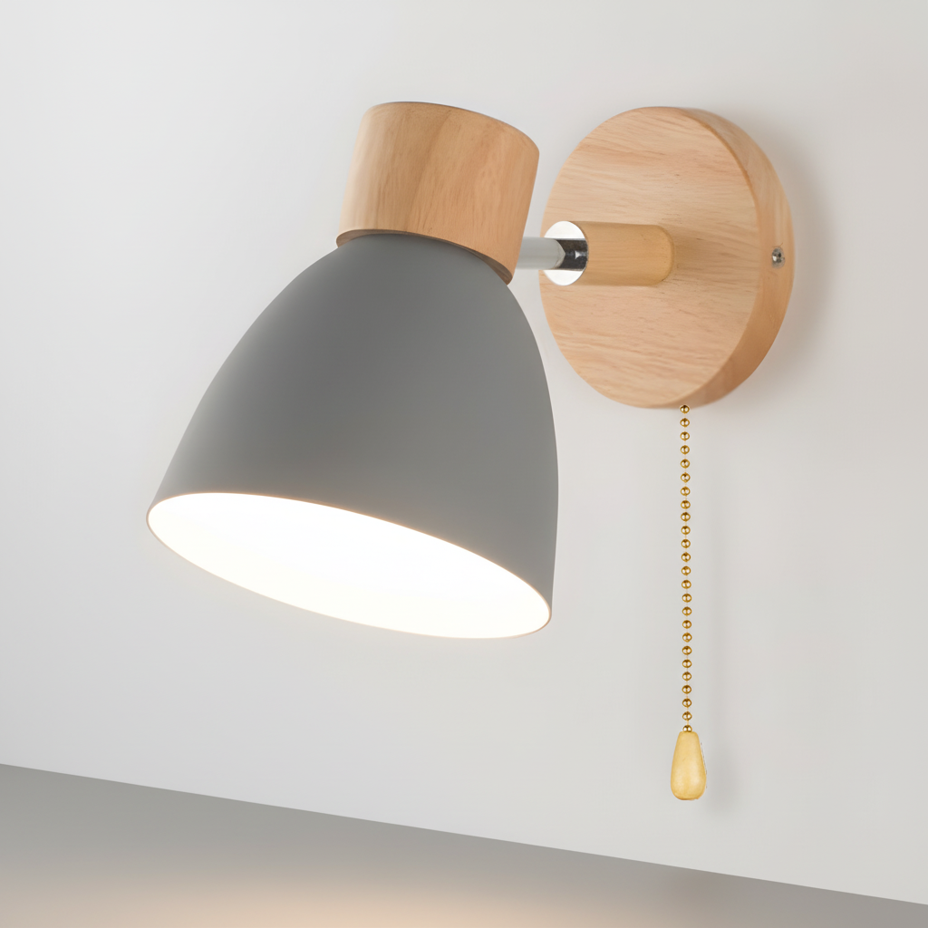 Lámpara de pared nórdica de madera con cabezal ajustable y brazo oscilante