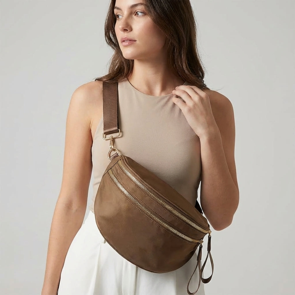 Bolso bandolera de tela Oxford a cuadros, con múltiples bolsillos y diseño convertible