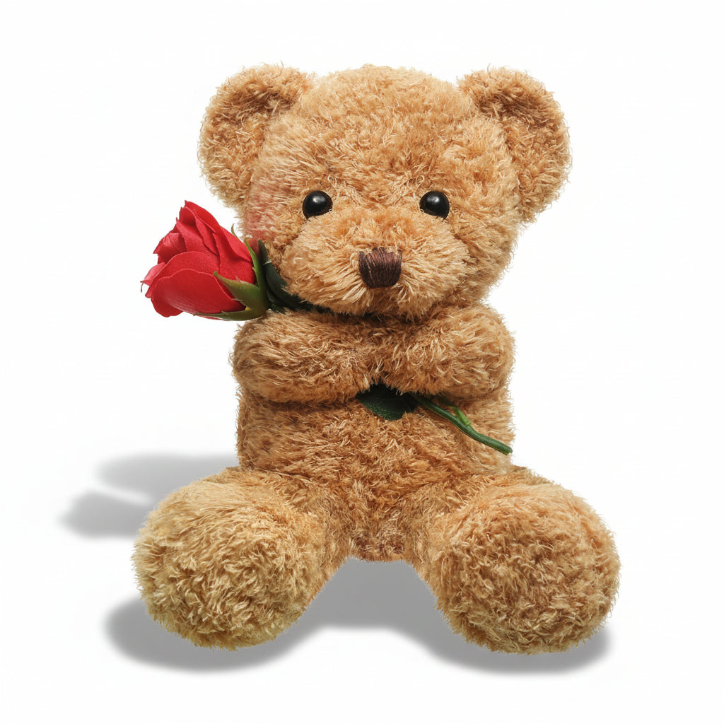 Juguete de peluche y animal de felpa de oso de peluche abrazable sosteniendo una rosa, ideal para regalar
