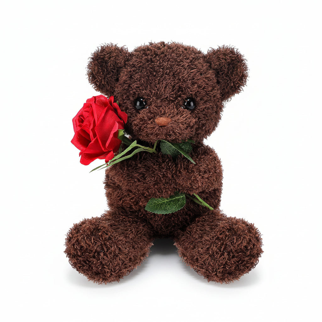 Juguete de peluche y animal de felpa de oso de peluche abrazable sosteniendo una rosa, ideal para regalar