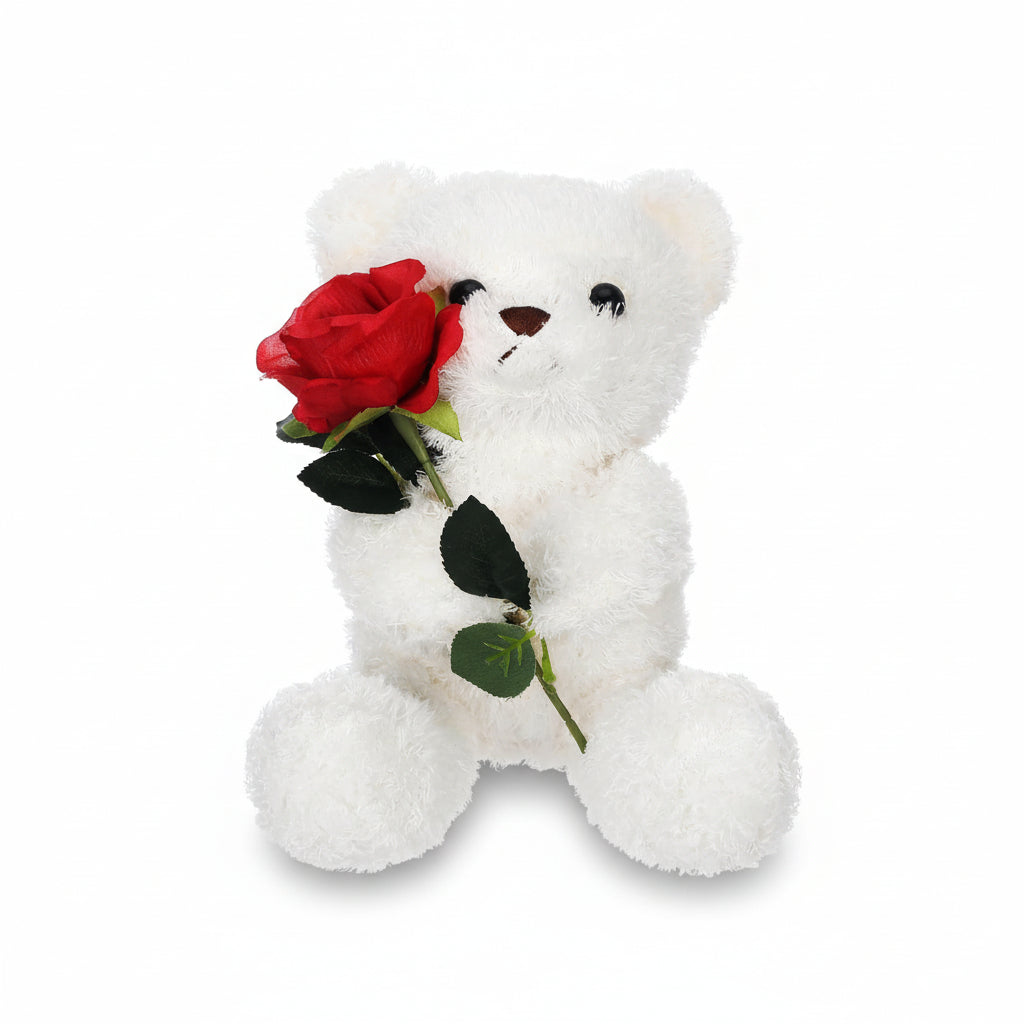 Juguete de peluche y animal de felpa de oso de peluche abrazable sosteniendo una rosa, ideal para regalar