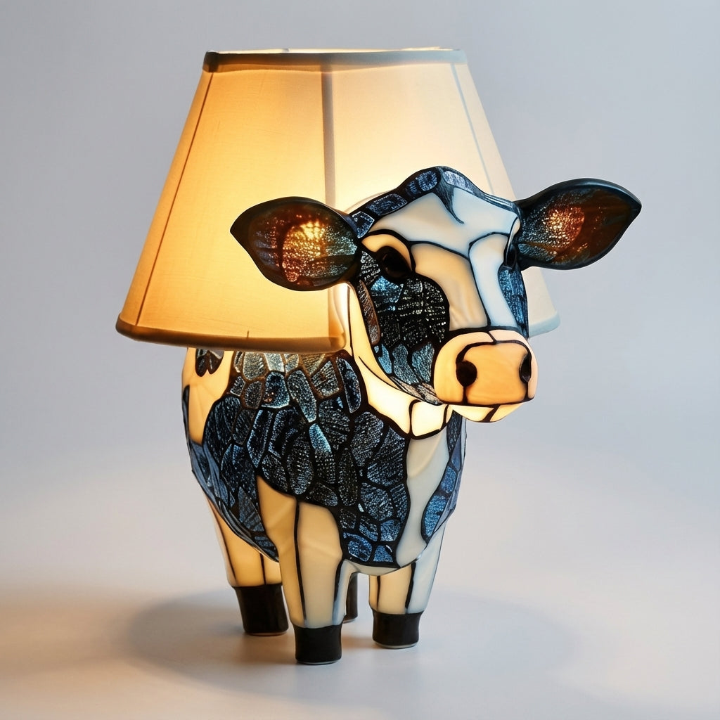 Lámpara de mesa portátil de noche de resina con silueta de vaca divertida