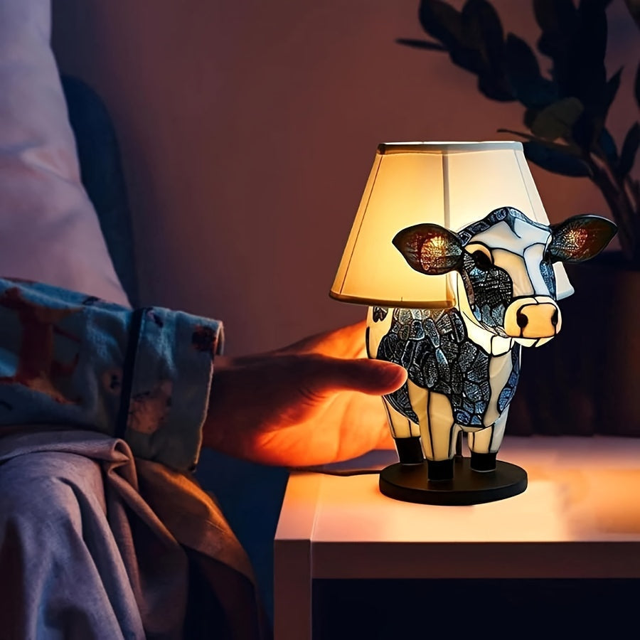 Lámpara de mesa portátil de noche de resina con silueta de vaca divertida