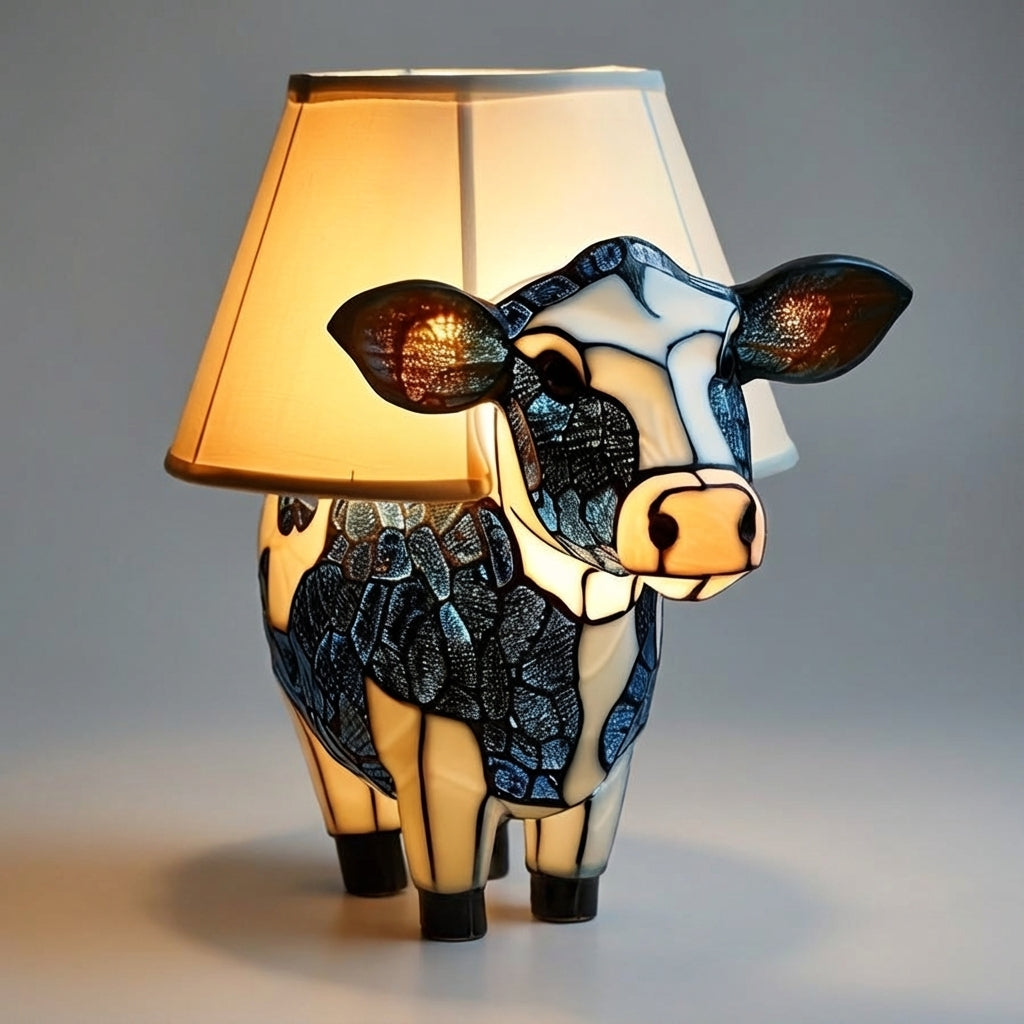 Lámpara de mesa portátil de noche de resina con silueta de vaca divertida