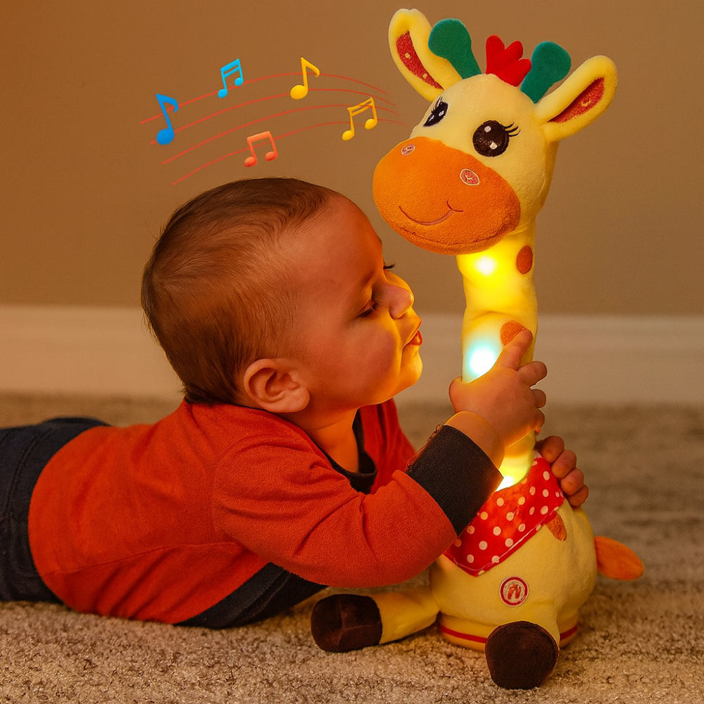 Juguete musical interactivo de jirafa de peluche abrazable que canta y habla