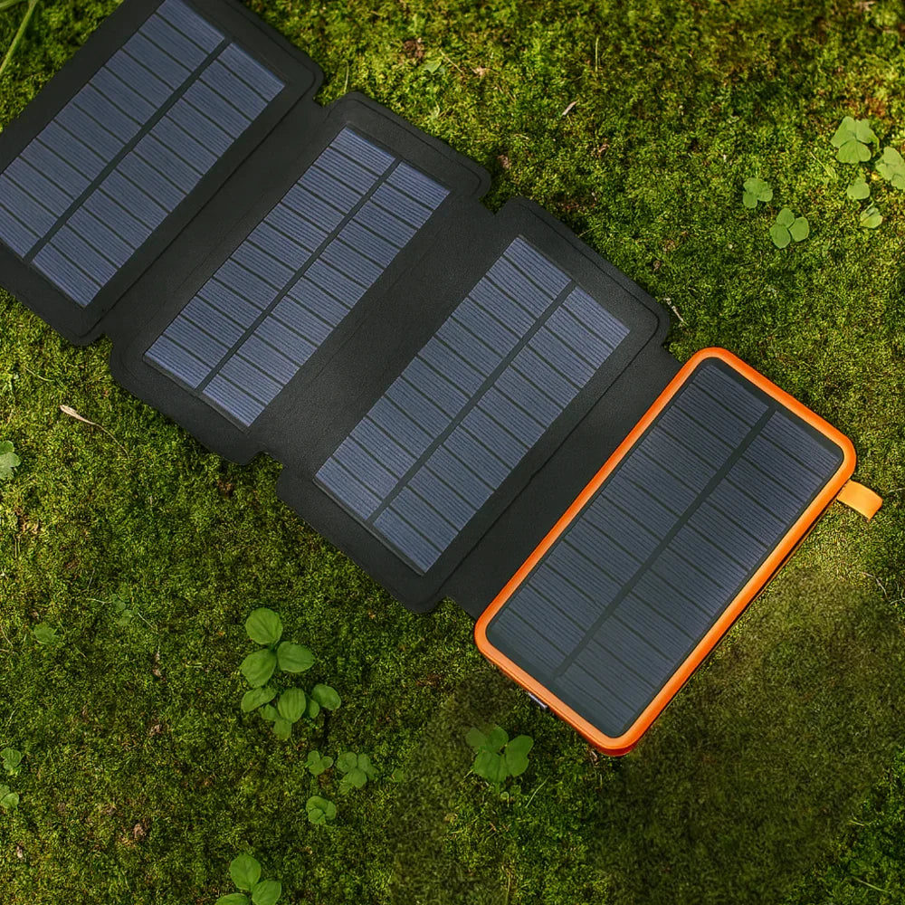Cargador de batería externa solar portátil y resistente para exteriores, con panel plegable