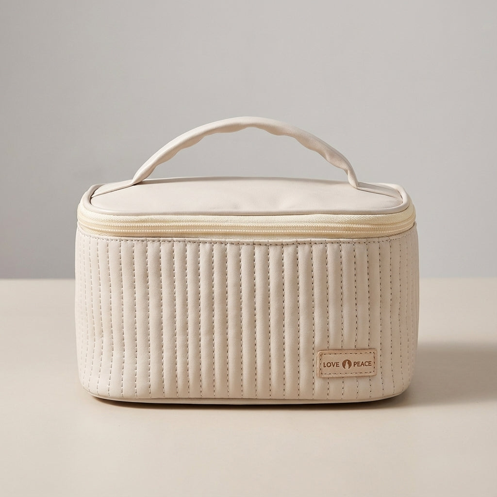 Neceser de viaje rectangular acolchado, con varios compartimentos y asa