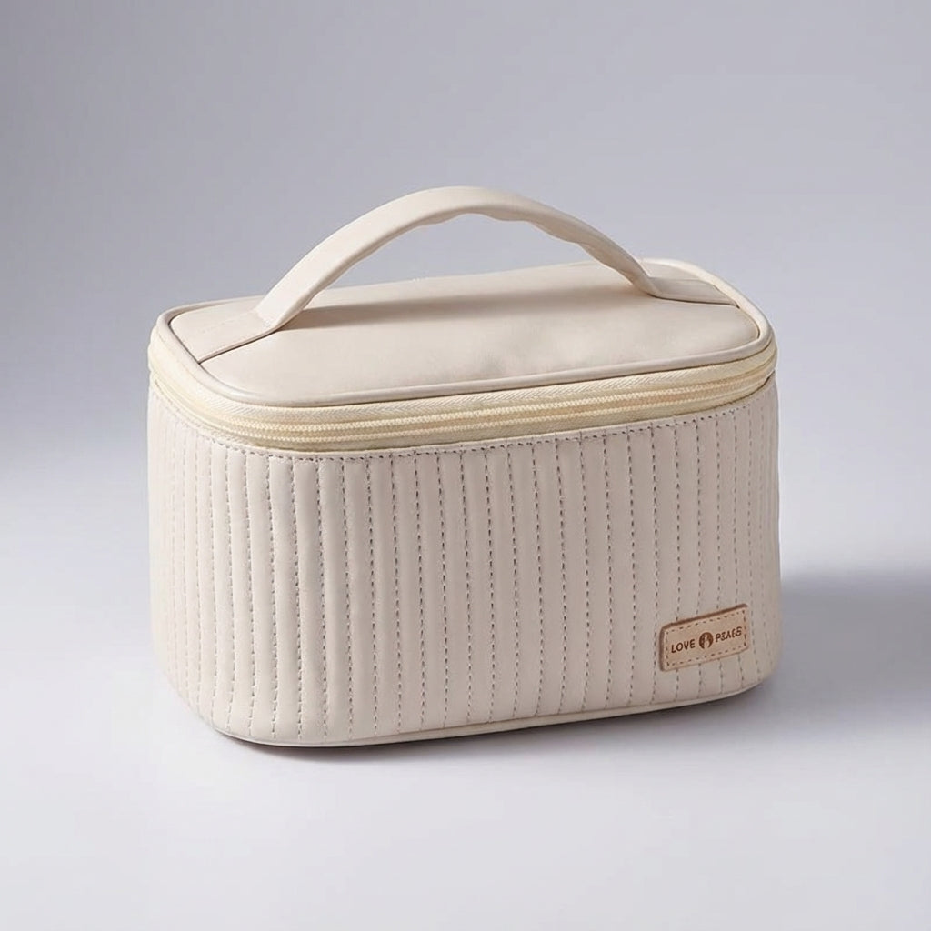 Neceser de viaje rectangular acolchado, con varios compartimentos y asa