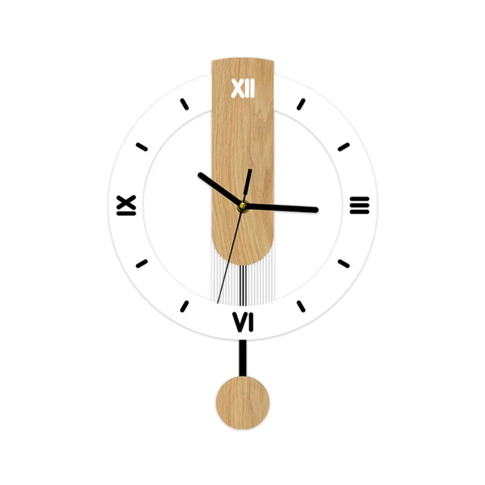 Reloj de pared de péndulo de madera y acrílico con marco abierto minimalista
