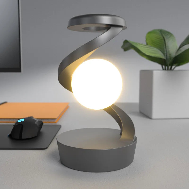 Lámpara de mesa esférica con brazo espiral, control por gestos y carga inalámbrica